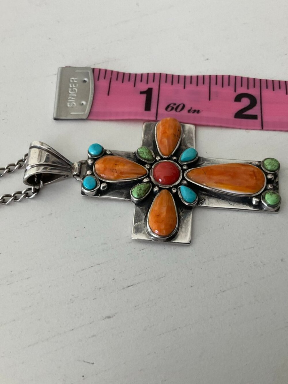 Vintage Native American 925 silver cross and chain - Picture 4 of 6